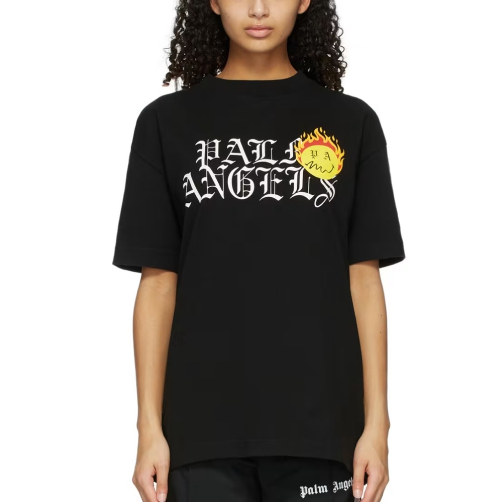 Palm Angels Black Smiley Edition Burning Head Logo T-shirt